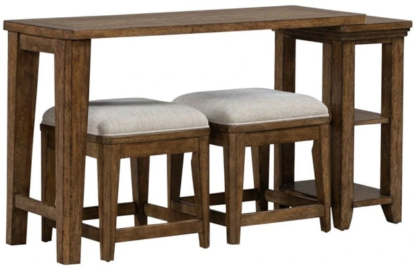 Liberty Furniture Carolina Park 3-Piece Amber Brown Console Table and Stool Set
