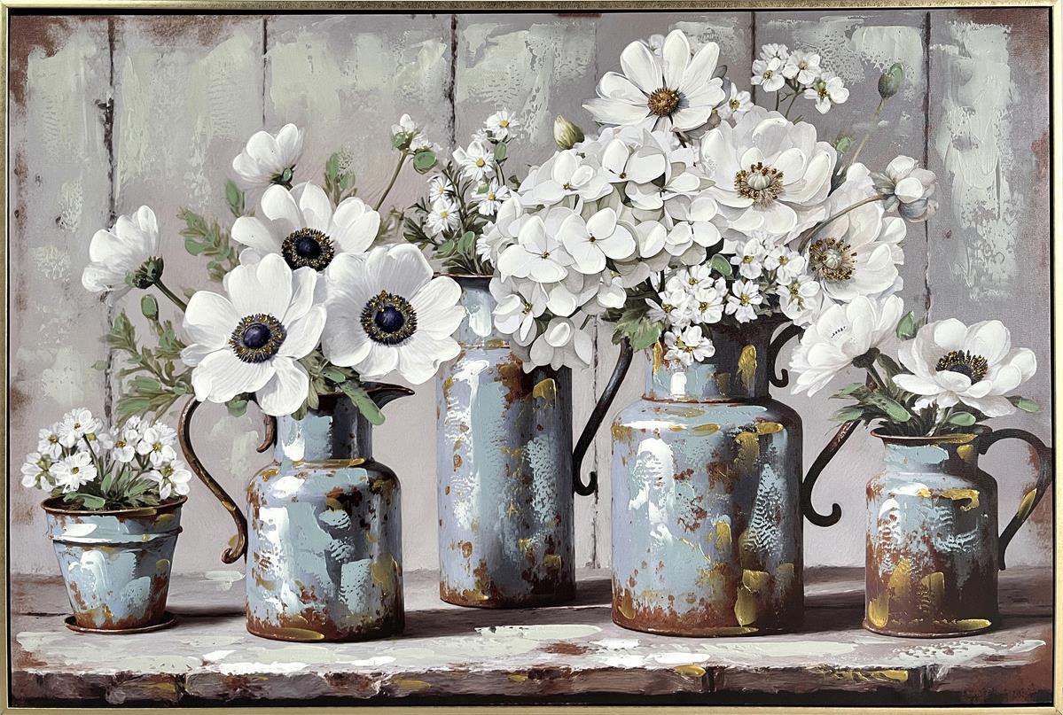 BA3652 "Rustic Blossoms Study" Hand-Embellished Canvas in Frame