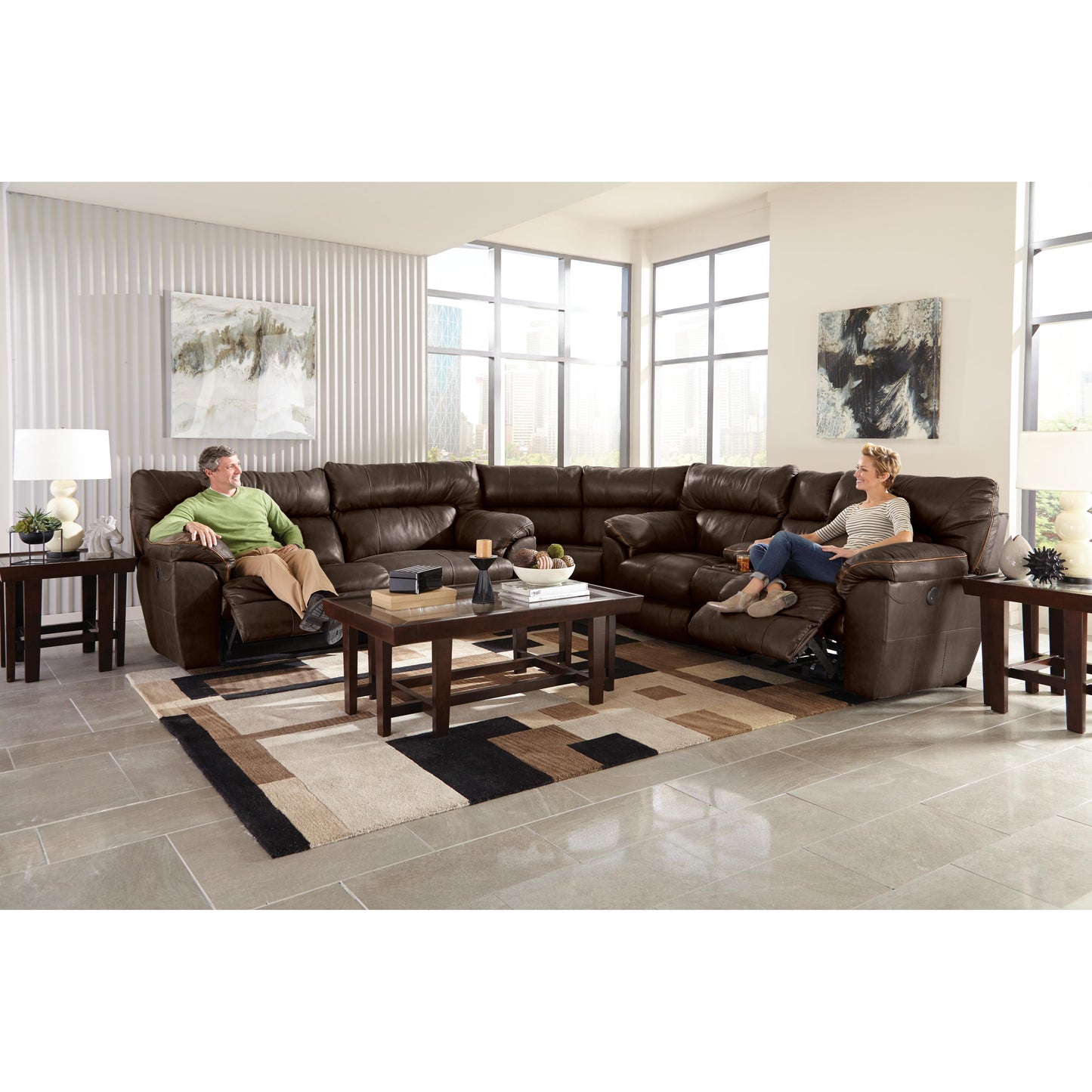 Catnapper Milan 434 3 pc Reclining Sectional - Chocolate IMAGE 1