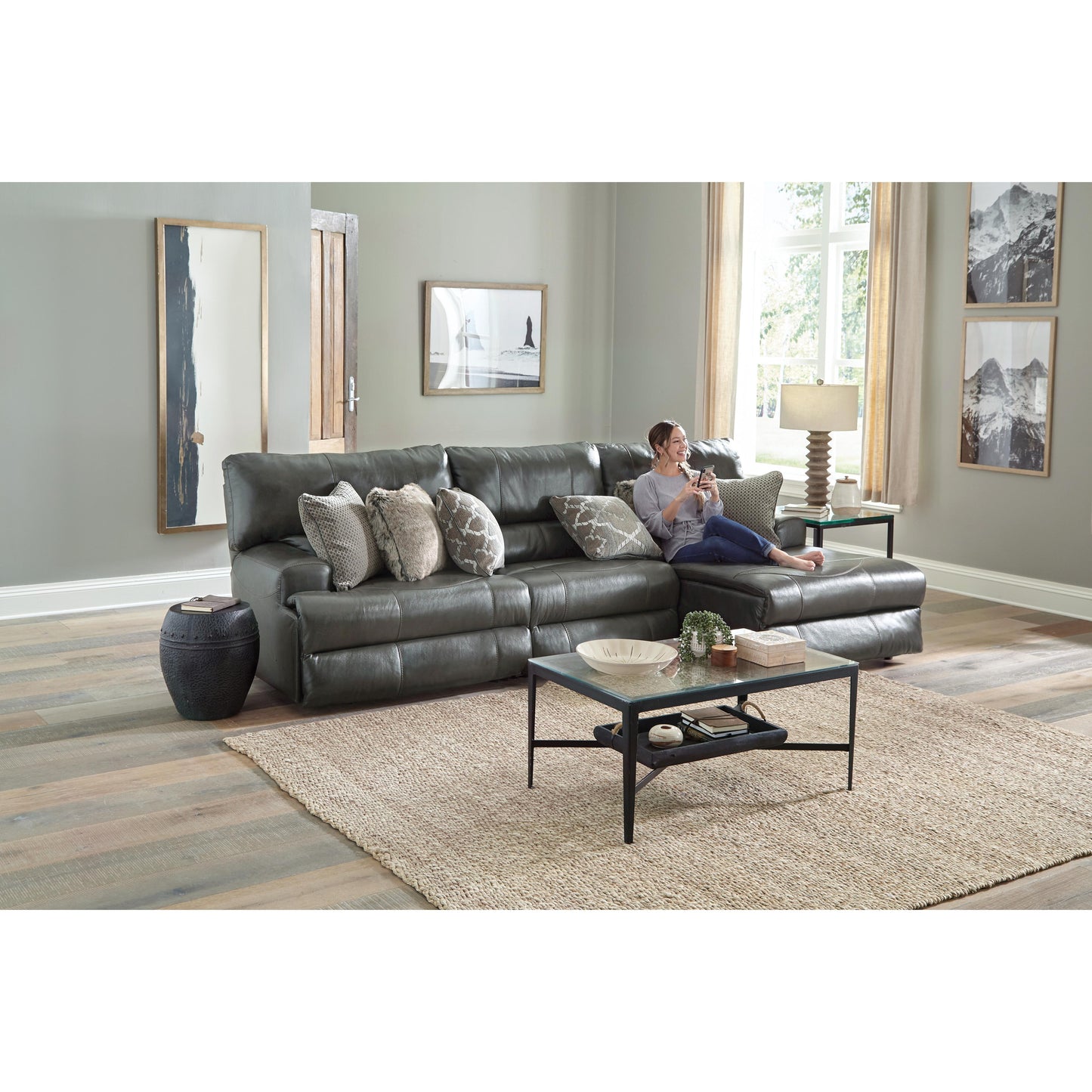 Catnapper Como 436 3 pc Reclining Modular Sectional - Steel IMAGE 2
