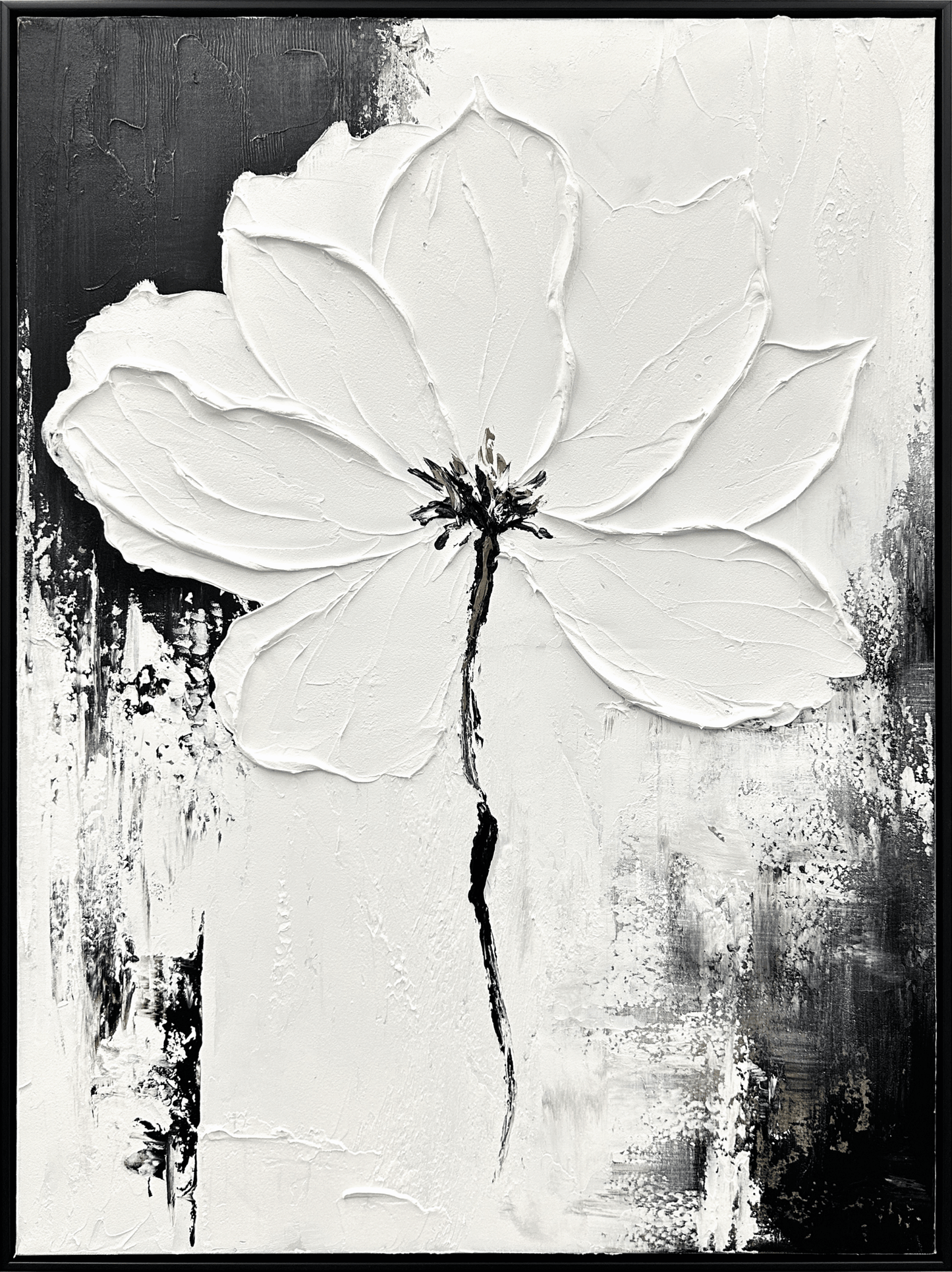 CY1402C "Monochrome Blossom" Hand-painted Canvas in Frame