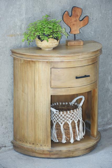 Demilune End Table Uniq Planking 1Drw w/RG
28x16.1x29.8"H (71x41x76cm) Sand Pacific Paladin Import Co.