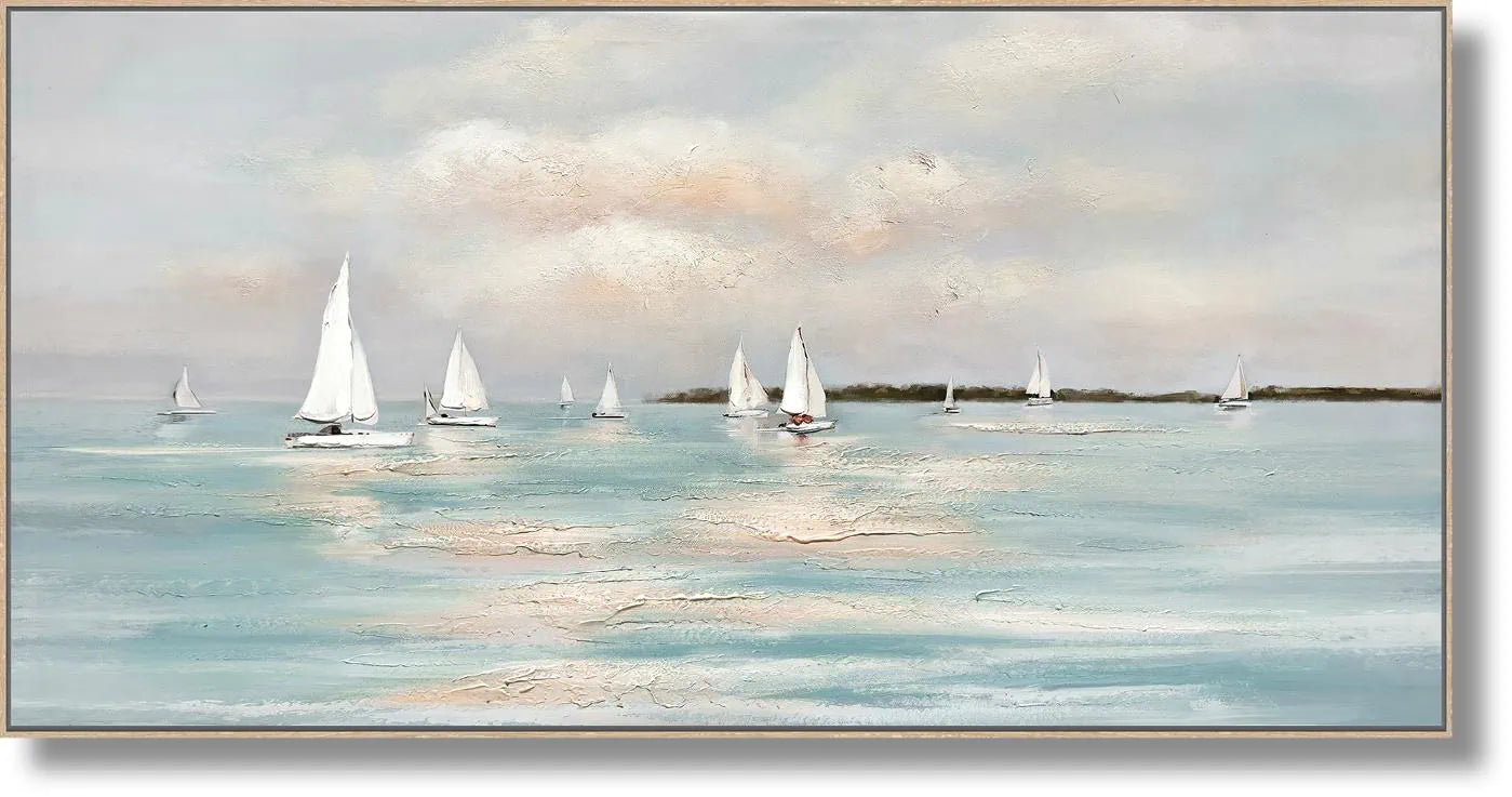 TT2368 "Tranquil Regatta Horizon" Hand-painted Canvas in Frame