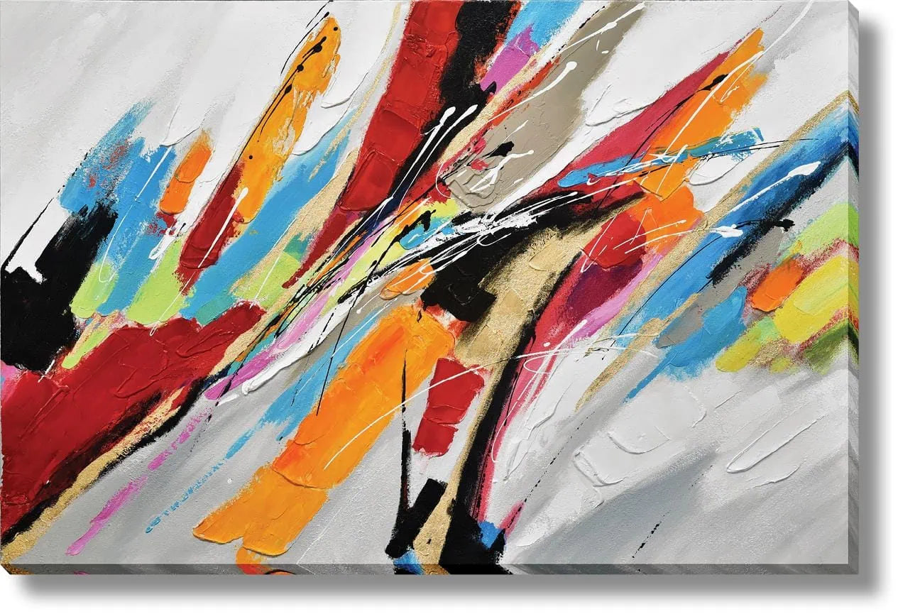 WF2744 ''Color Surge Abstract Expression'' Hand- painted Wrapped Canvas