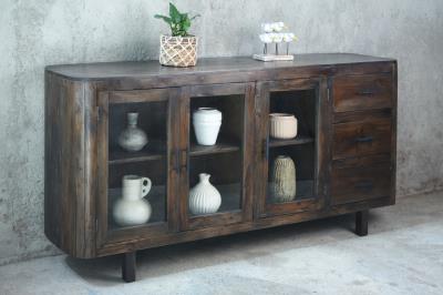 Bella Glz Credenza 3GD 3Drw w/RG Wood Legs 76.3x17.7x38.2" 194x45x97cm EBONY - American Furniture of Slidell