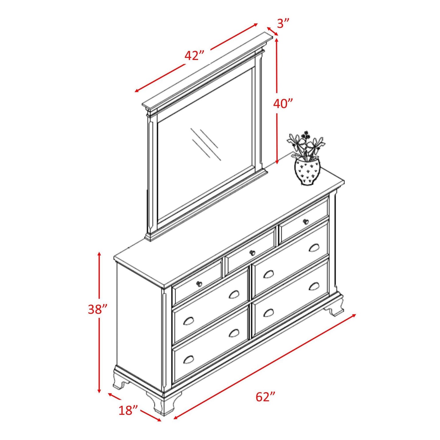 Elements International Canton Cherry CN600DRMR Dresser - American Furniture of Slidell
