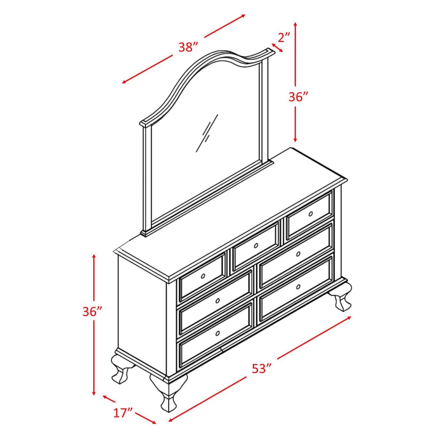 Elements International Jesse JS700DRMR Dresser and Mirror Set - American Furniture of Slidell