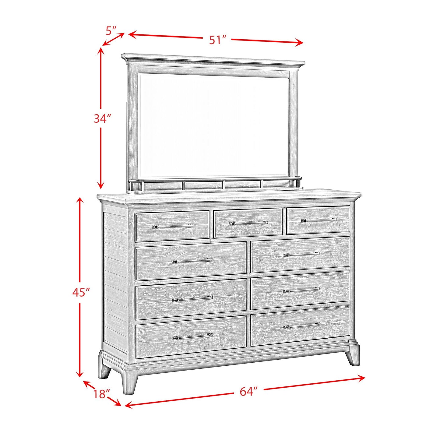 Elements International Montrose B - 16670 - 5 - DRMR Dresser And Mirror - American Furniture of Slidell