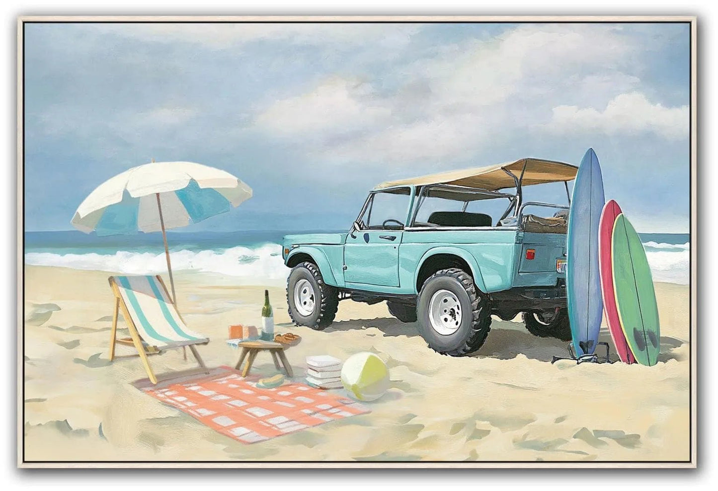 SC3124 ''Jeep on Beach Hand - painted Canvas in Frame 2x70x56 - American Furniture of Slidell