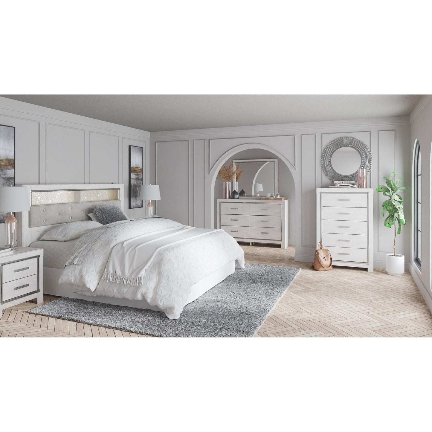 Signature Design by Ashley Altyra B2640 - 69 King Upholstered Panel Bookcase Headboard - American Furniture of Slidell