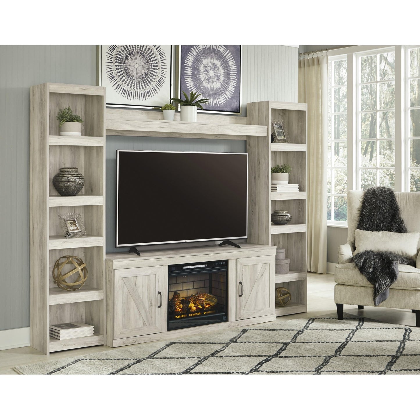 Signature Design by Ashley Bellaby EW0331W8 4 pc Entertainment Center with Electric Fireplace - American Furniture of Slidell