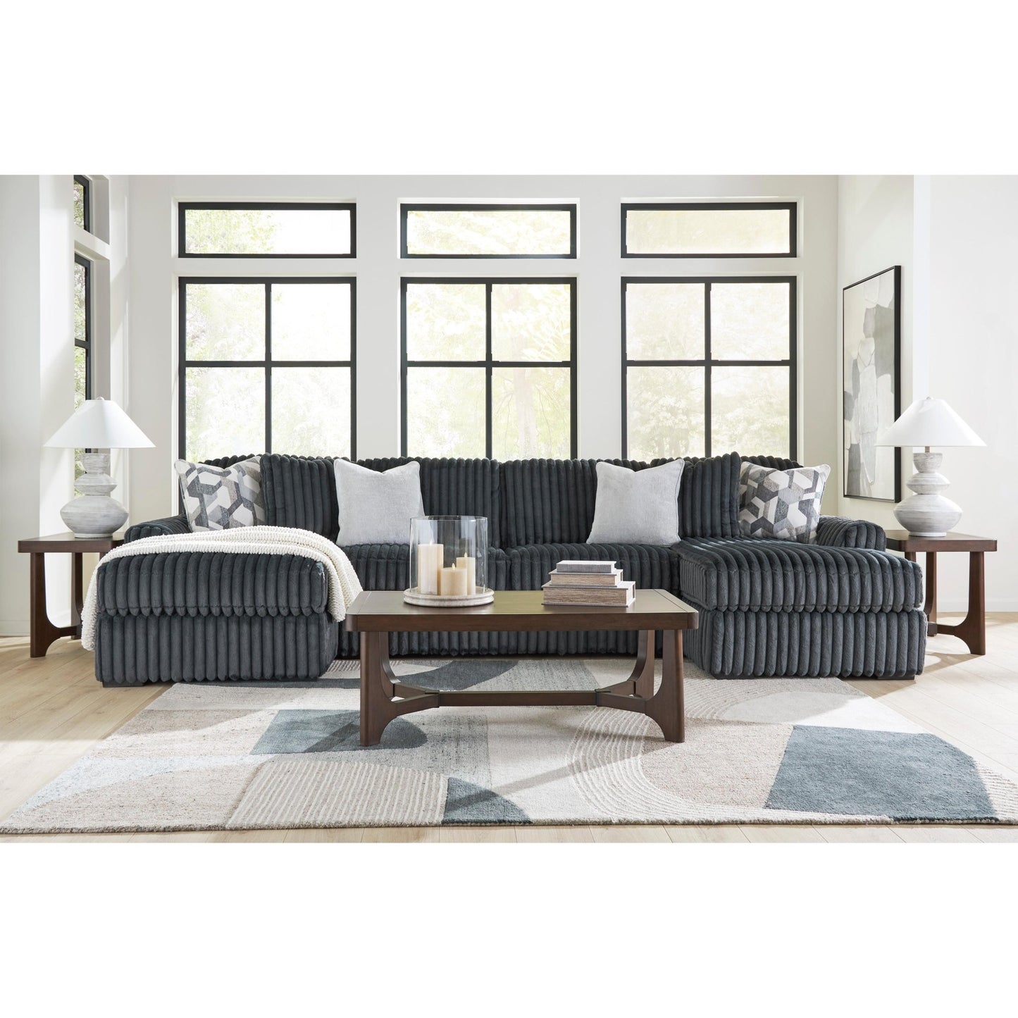 Signature Design by Ashley Midnight - Madness 98105S7 3 pc Double Chaise Sectional - American Furniture of Slidell