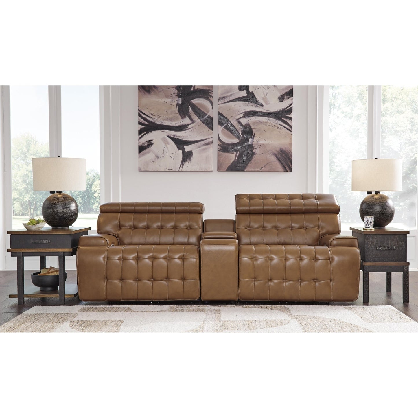 Signature Design by Ashley Temmpton U92708S2 3 pc Power Reclining Sectional Loveseat with Console - American Furniture of Slidell