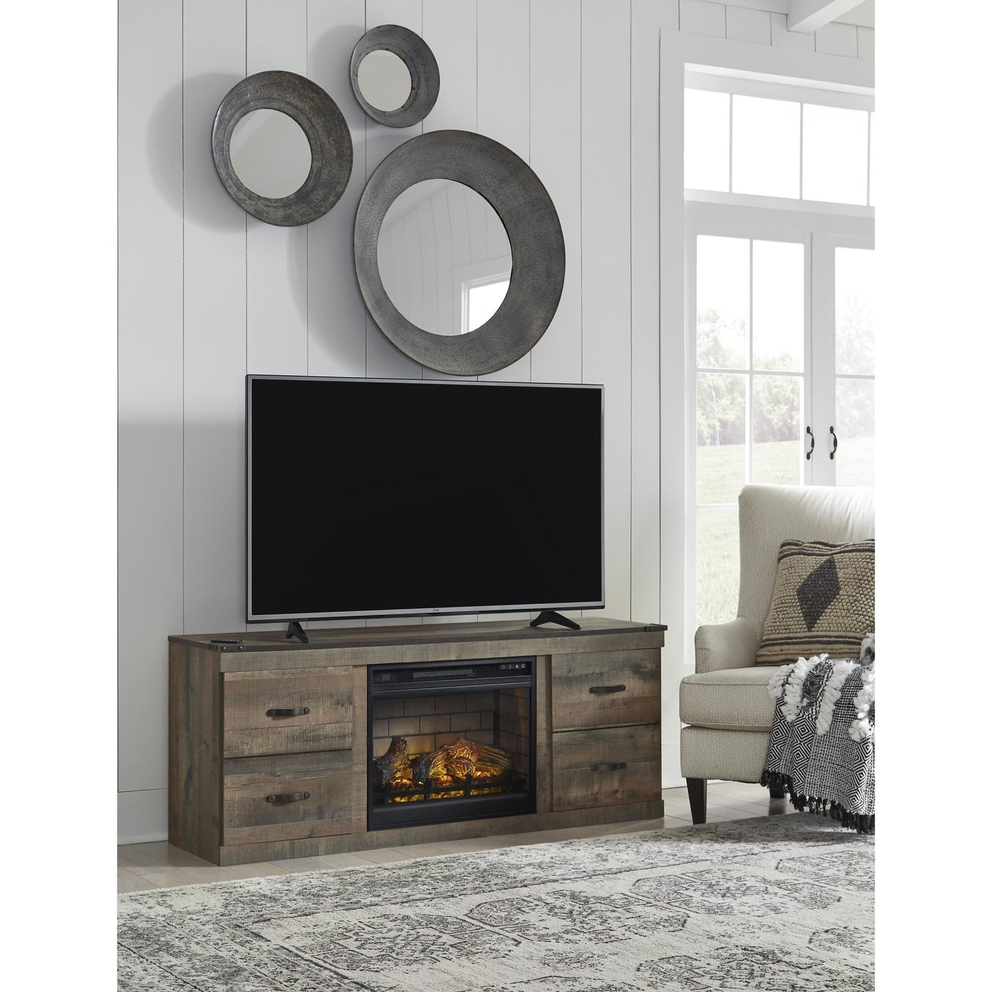 Signature Design by Ashley Trinell EW0446W8 TV Stand with Electric Fireplace - American Furniture of Slidell