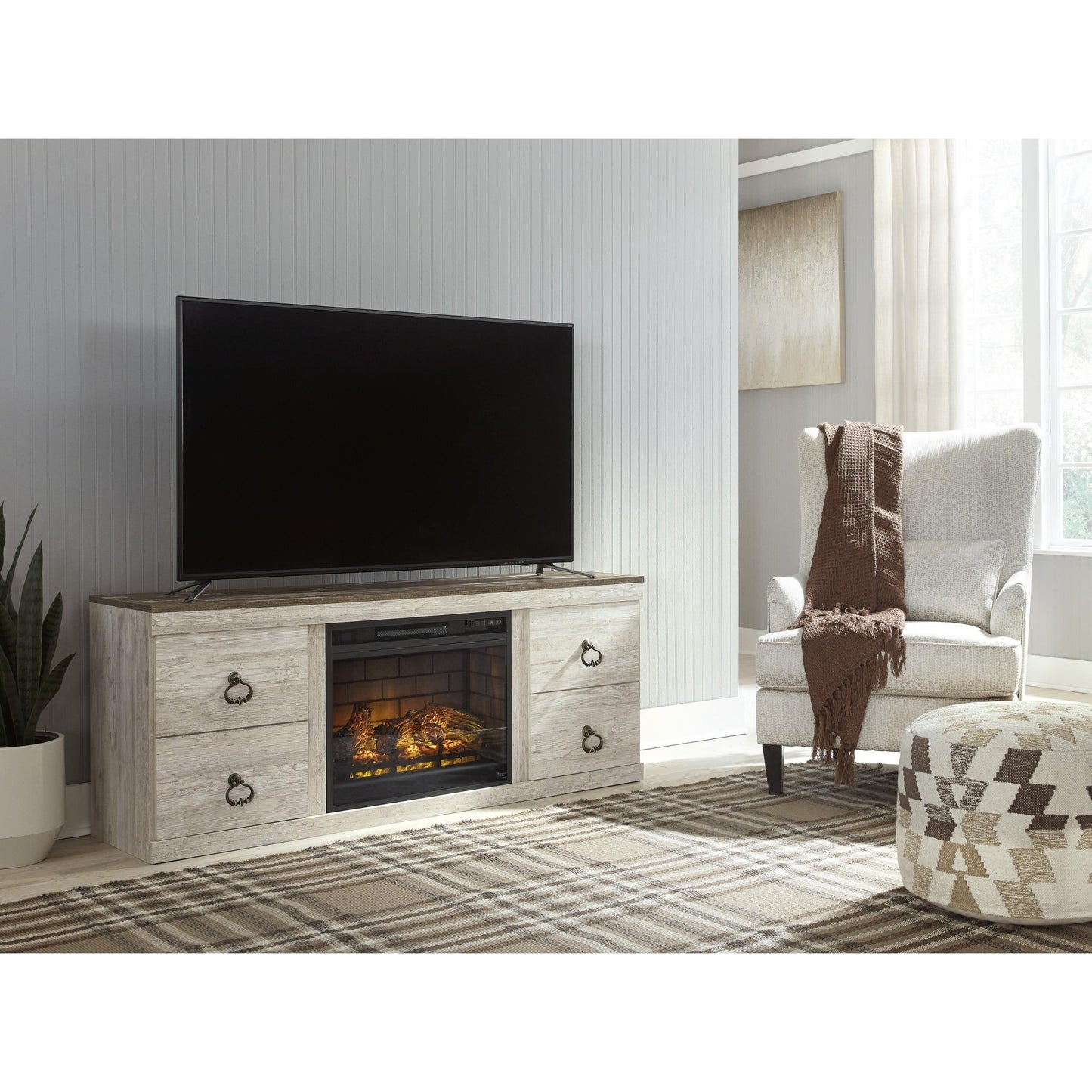 Signature Design by Ashley Willowton EW0267W8 TV Stand with Electric Fireplace - American Furniture of Slidell