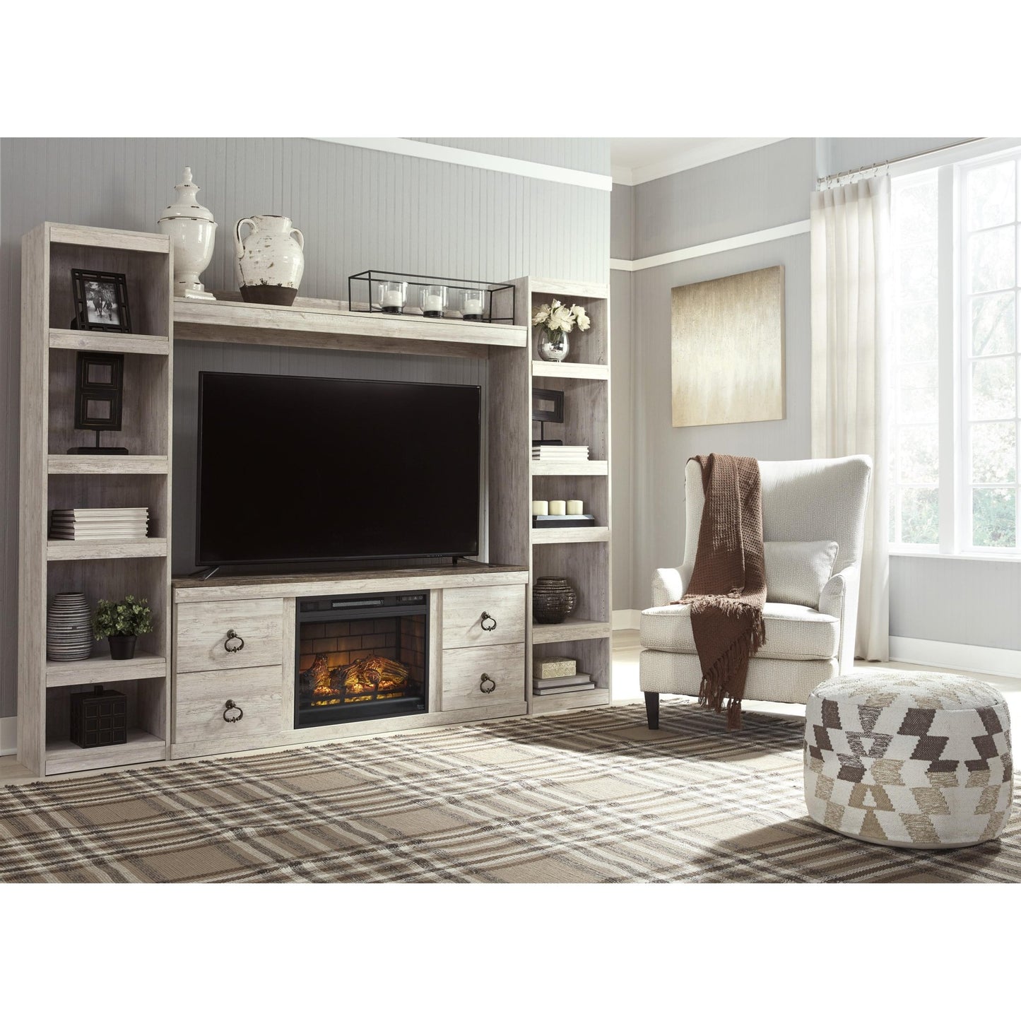 Signature Design by Ashley Willowton EW0267W9 4 pc Entertainment Center with Electric Fireplace - American Furniture of Slidell