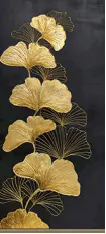 TT1822-Gold Flowers on Black Canvas 28x55 Classy Art