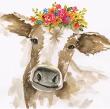 WB1363- Cow W/colorful flowers on head 24x24 Classy Art