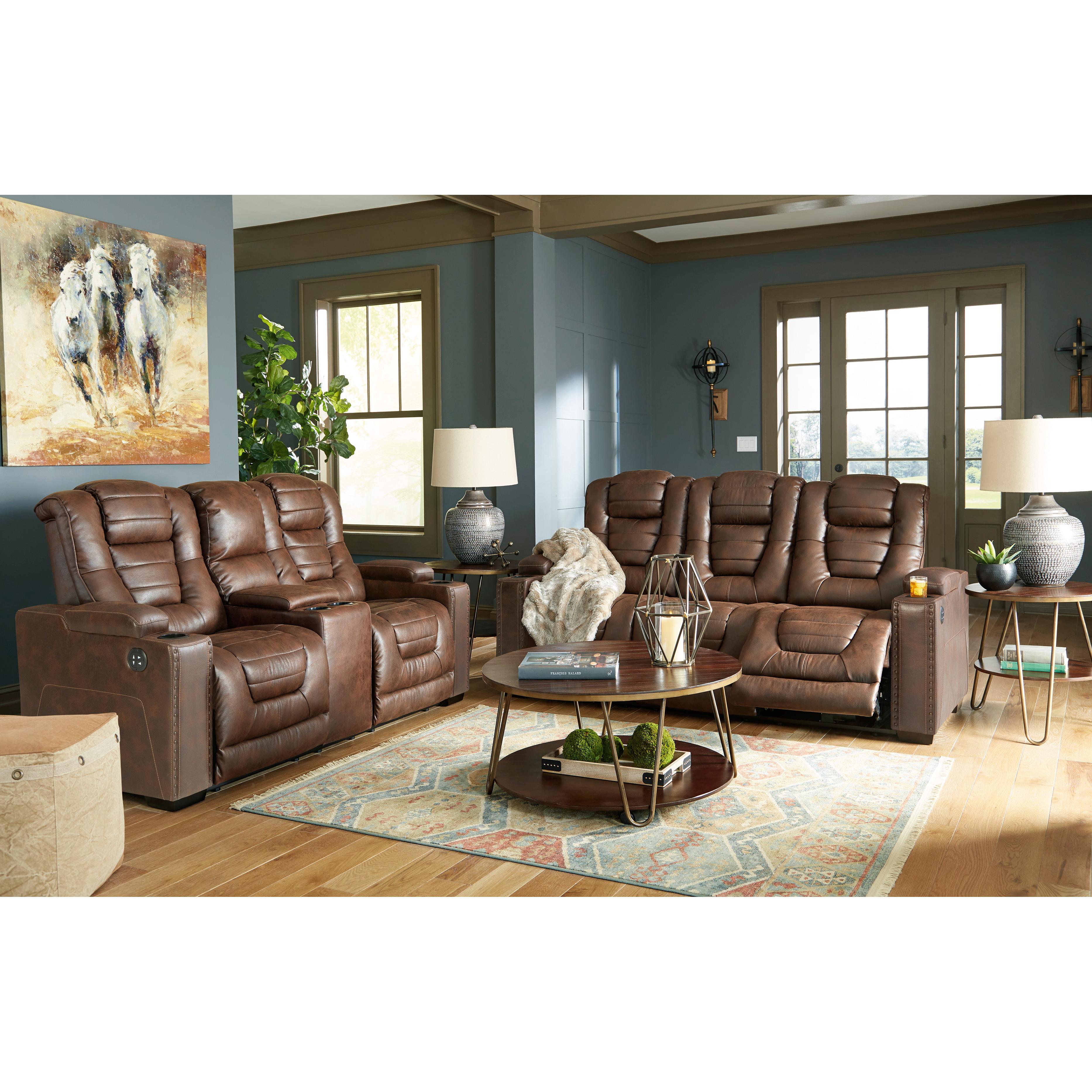 Signature Design by Ashley Owner's Box Power Reclining Leather Look Sofa 2450515