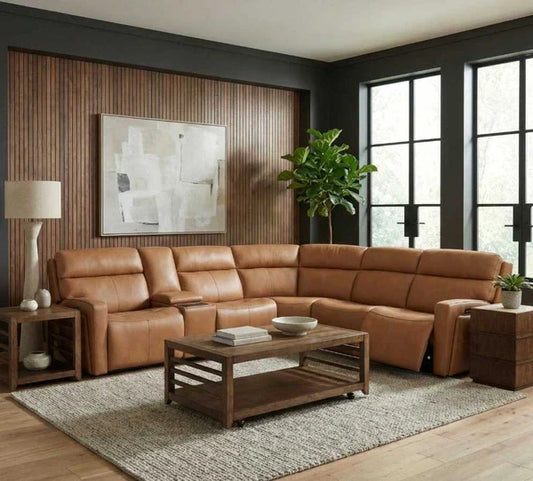 Cora 6-Piece Sectional in Aline Toast Leather: Luxury Seating Built for Everyday Living