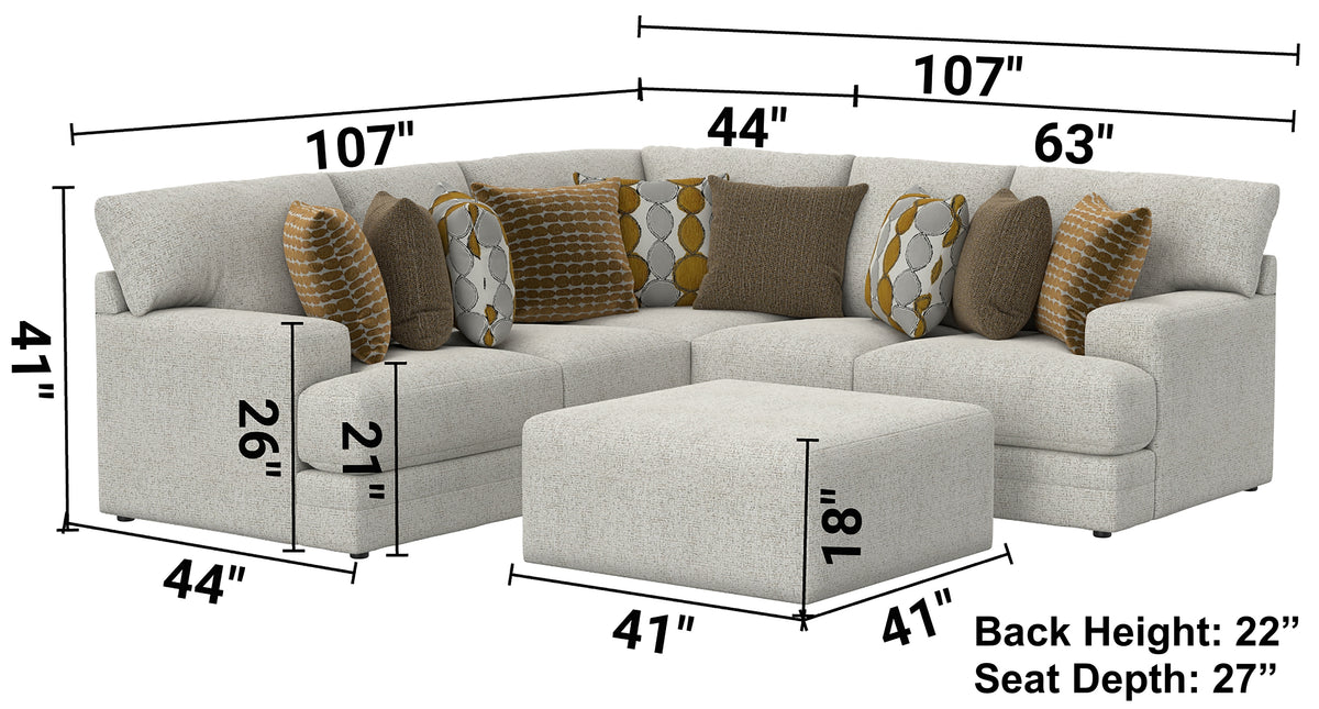 Jackson Furniture Tori 3 pc sectional 224062LAF sofa-42RAF Love-31 armless chair (1703/26 ) 3 pc sectional in Birch