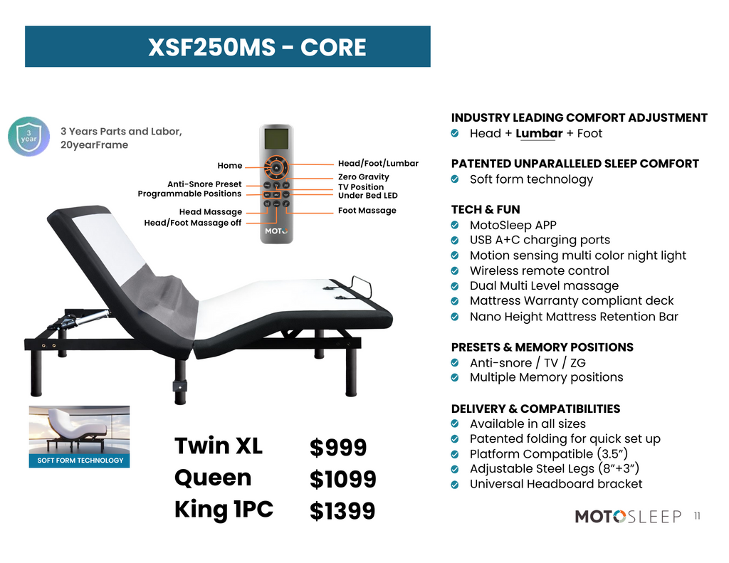Core Adjustable Base XSF250MS King