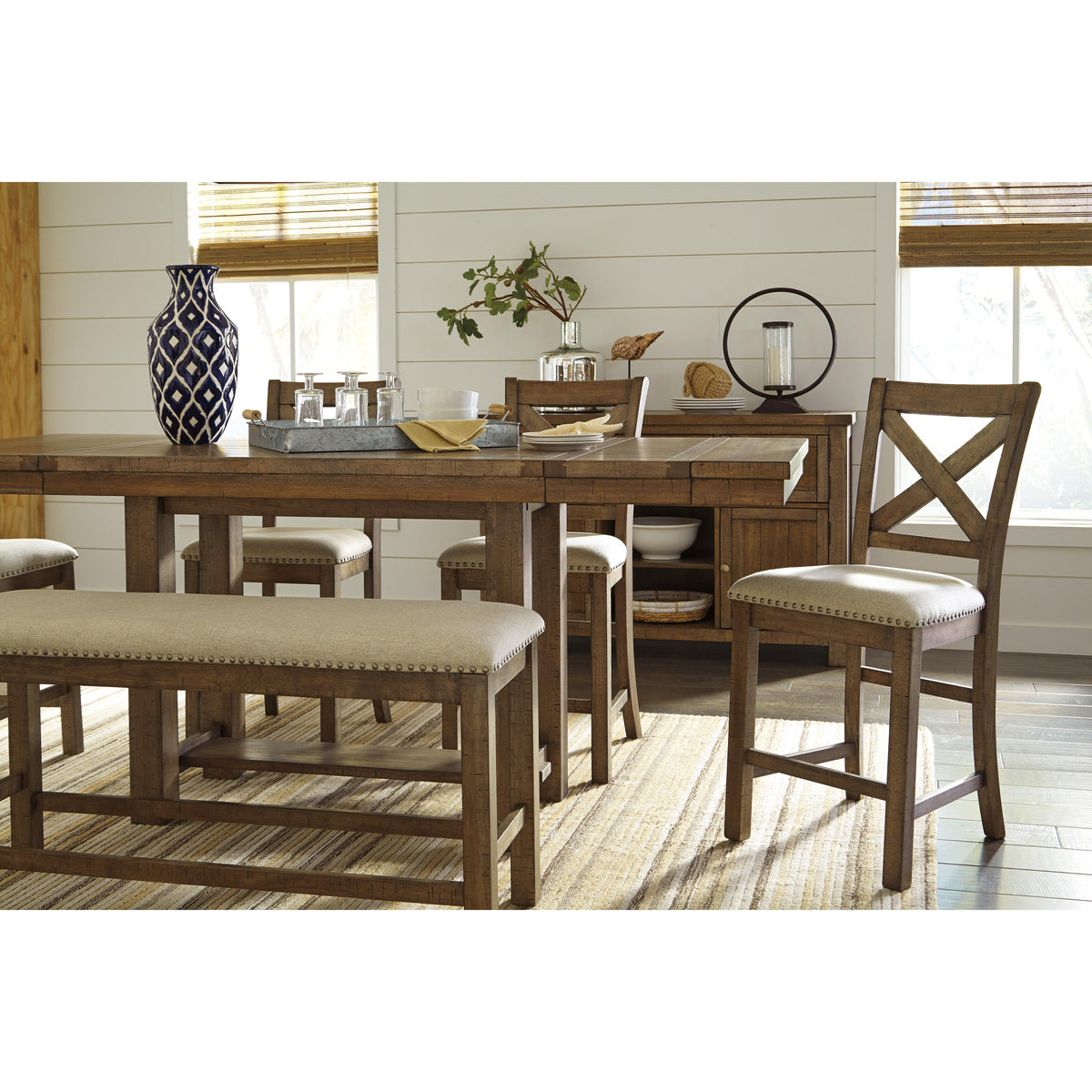  Signature Design by Ashley Moriville Counter Height Dining Table with Pedestal Base D631-32 IMAGE 4