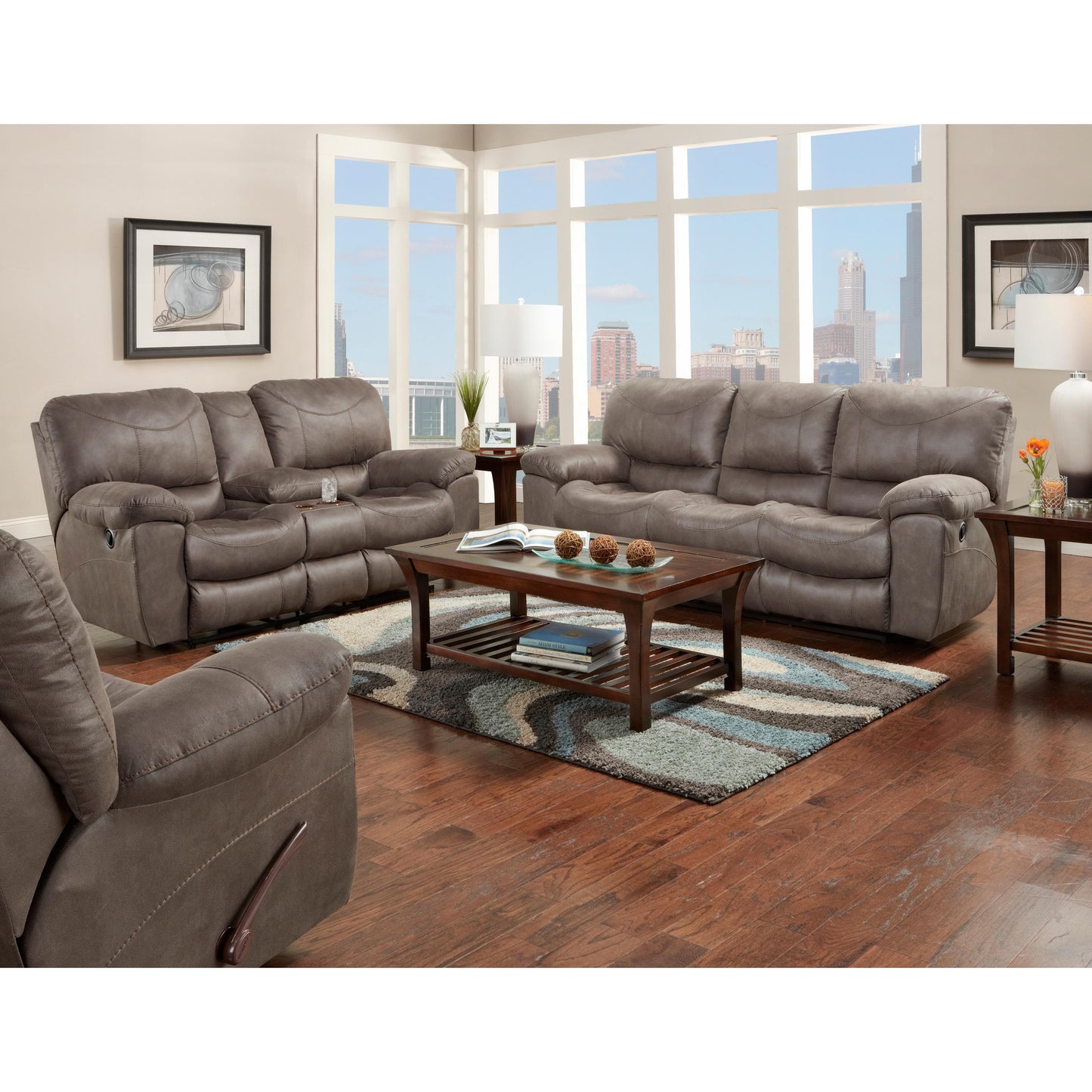  Catnapper Trent Reclining Fabric and Leather Look Sofa 1921 1153-18 IMAGE 3