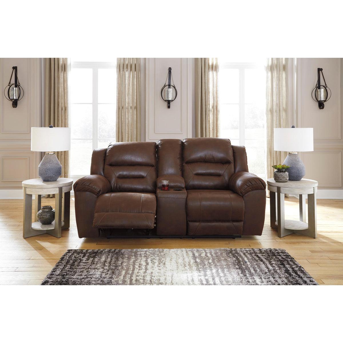  Signature Design by Ashley Stoneland Power Reclining Leather Look Loveseat with Console 3990496 IMAGE 4