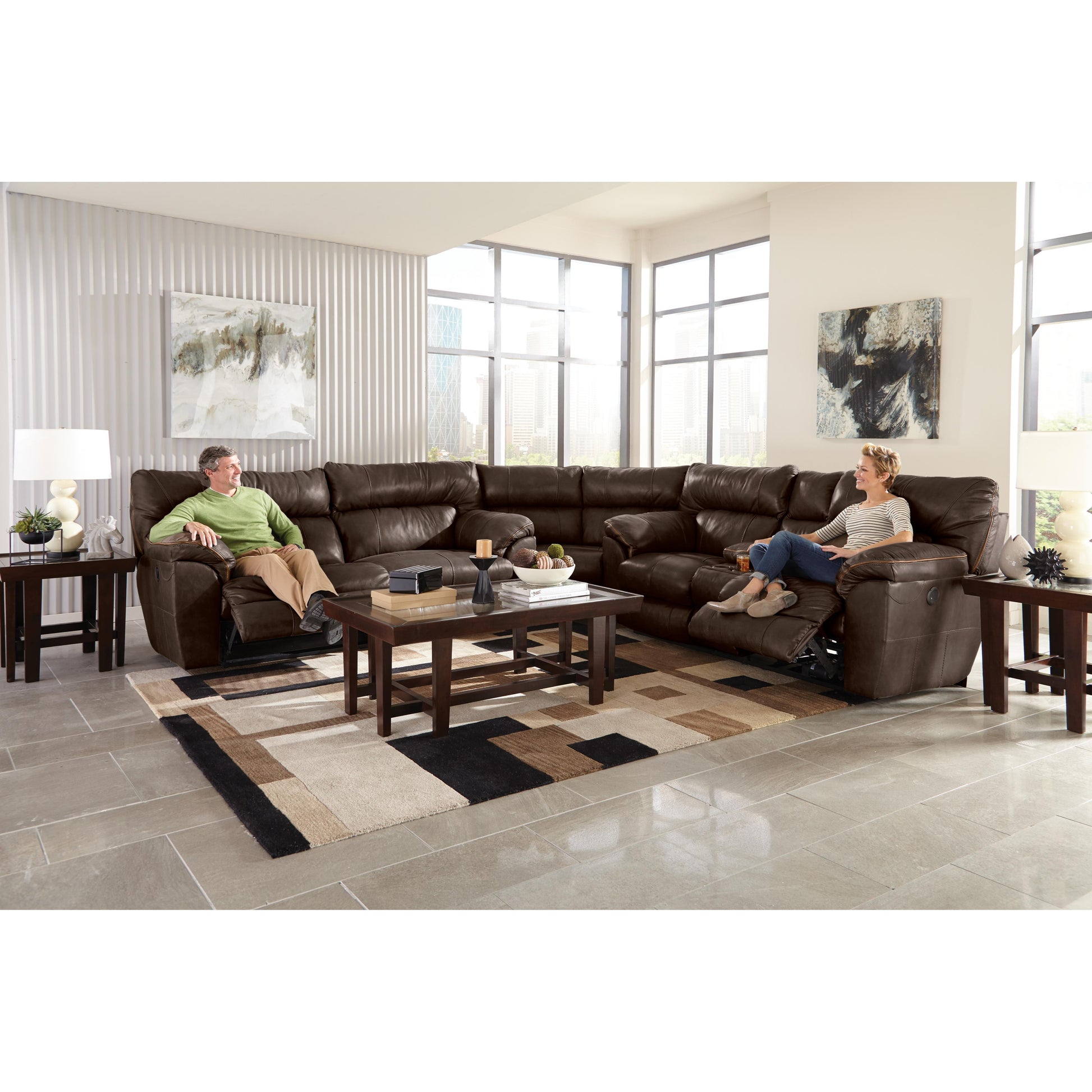  Catnapper Milan 434 3 pc Reclining Sectional - Chocolate IMAGE 1