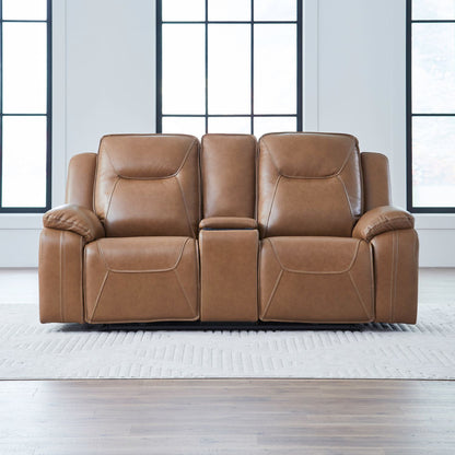 Callihan Reclining Loveseat W/Console in York Butternut Leather by Liberty Furniture