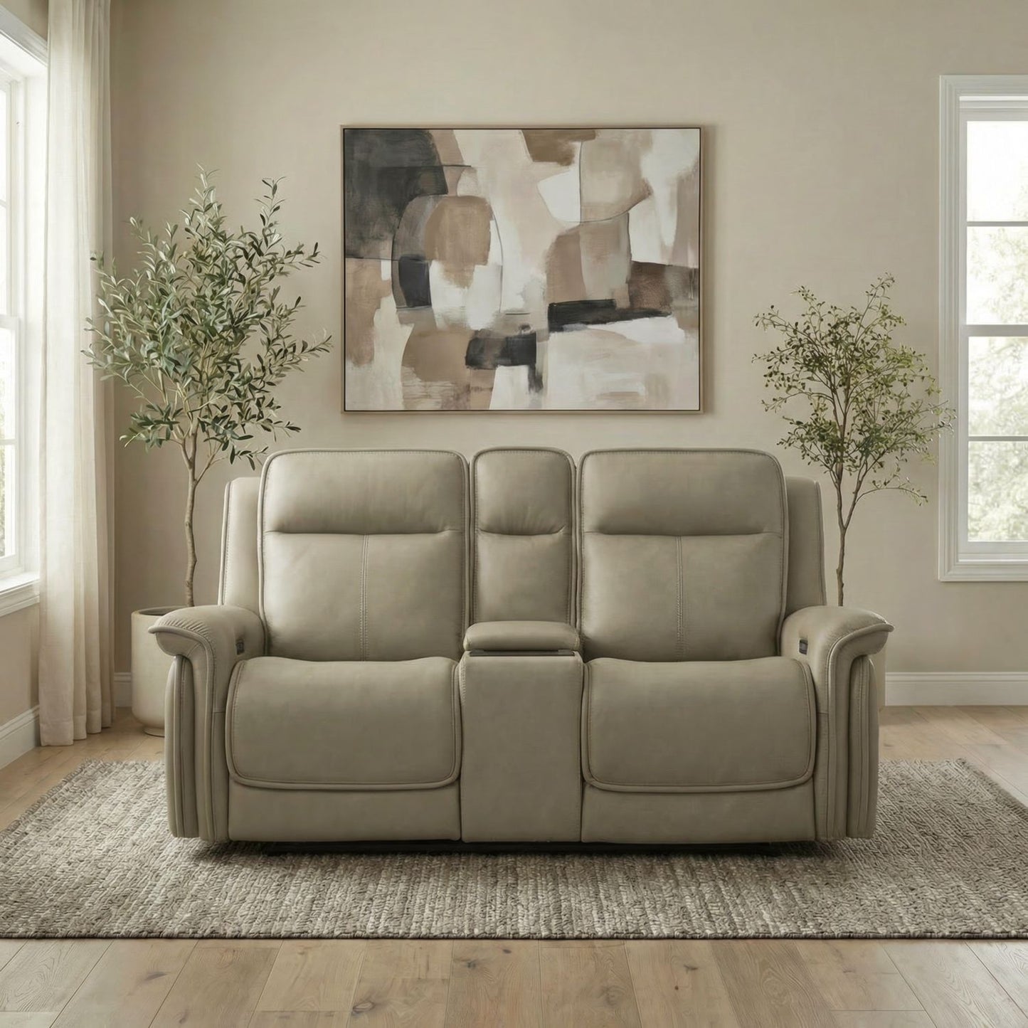 Cora Reclining Loveseat W/Console in Aline Cashmere Leather by Liberty Furniture