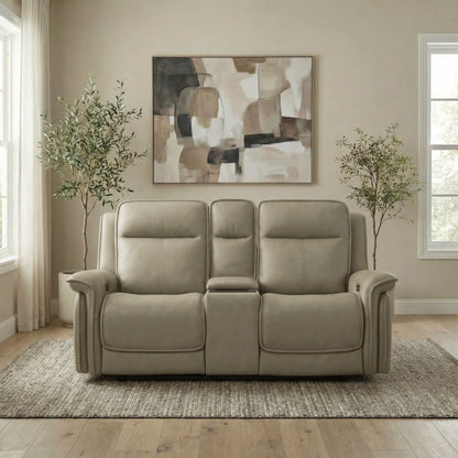 Cora Reclining Loveseat W/Console in Aline Cashmere Leather by Liberty Furniture