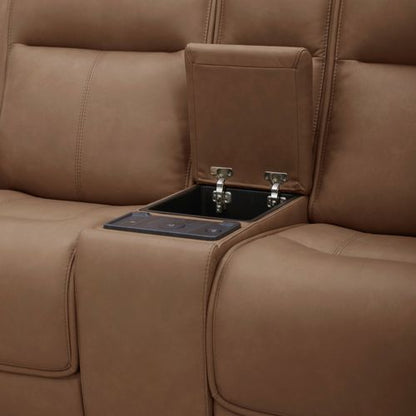 Cora Reclining Loveseat in Aline Toast Leather by Liberty Furniture