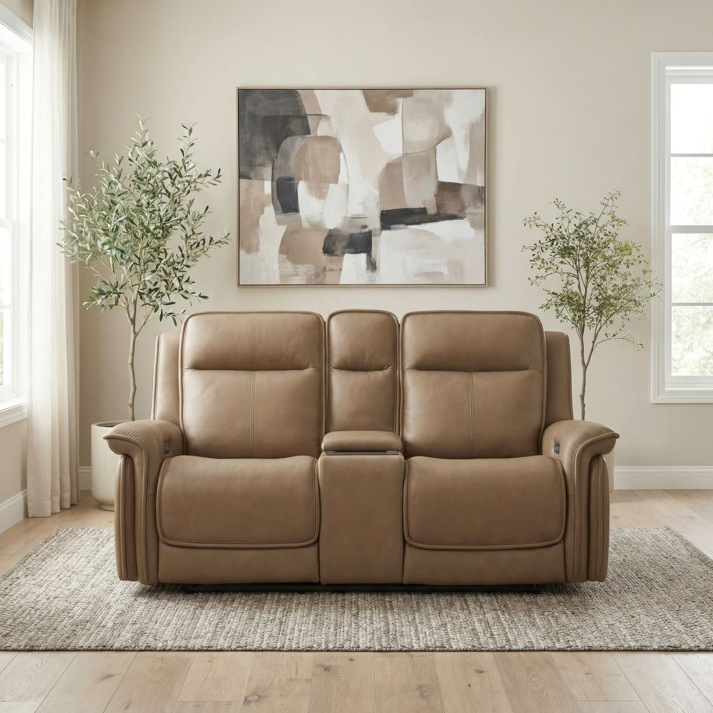 Cora Reclining Loveseat in Aline Toast Leather by Liberty Furniture