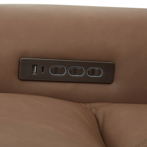 Cora Reclining Sofa in Aline Toast Leather by Liberty Furniture