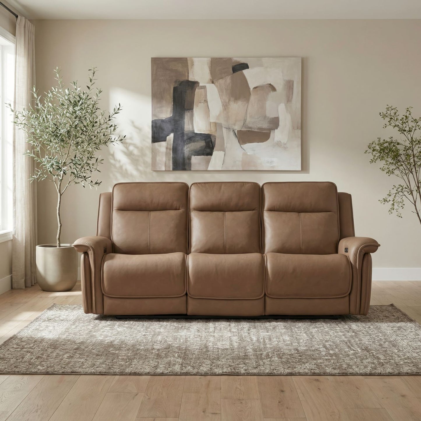 Cora Reclining Sofa in Aline Toast Leather by Liberty Furniture
