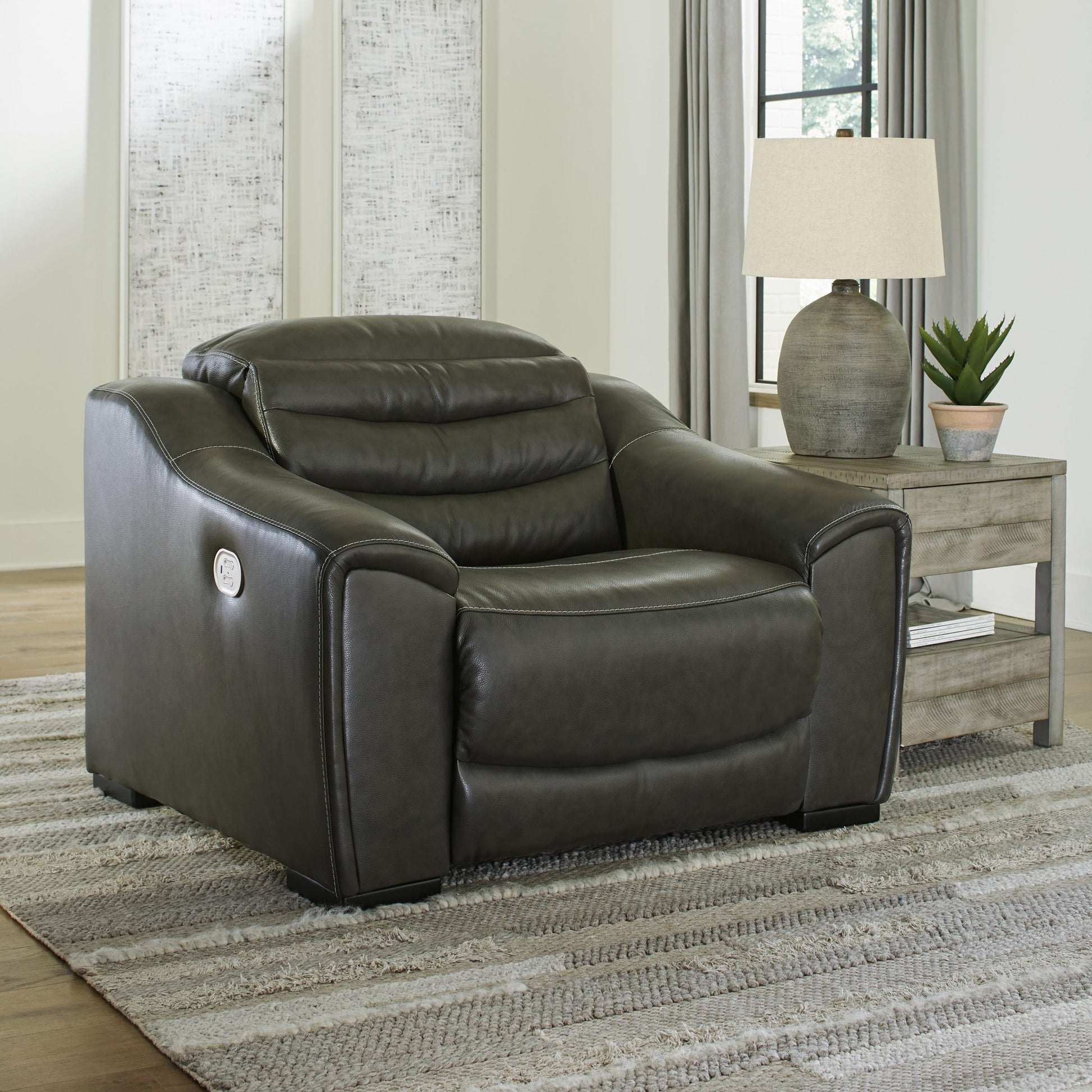 Signature Design by Ashley Center Line Power Leather Match Recliner U6340413 IMAGE 4