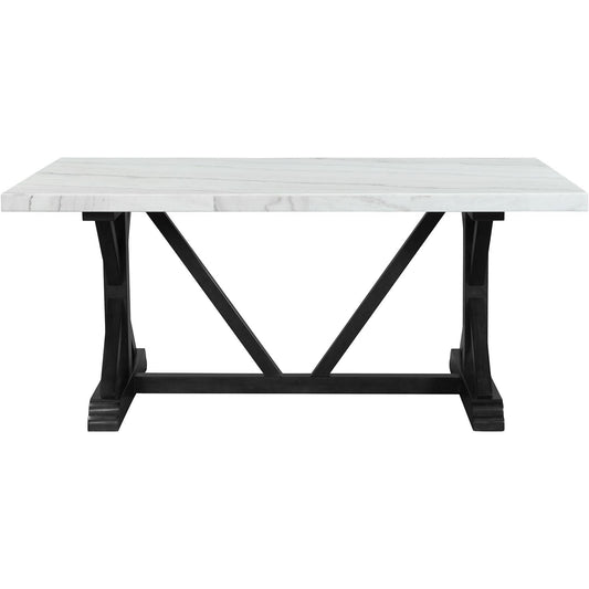 Elements International Tuscany Dining Table with Marble Top and Trestle Base CTC100DTTB IMAGE 2
