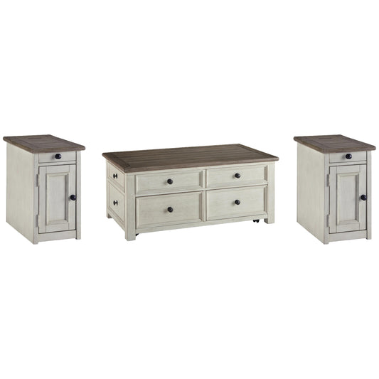  Signature Design by Ashley Bolanburg T637T2 Coffee Table and 2 Chairside End Tables IMAGE 1