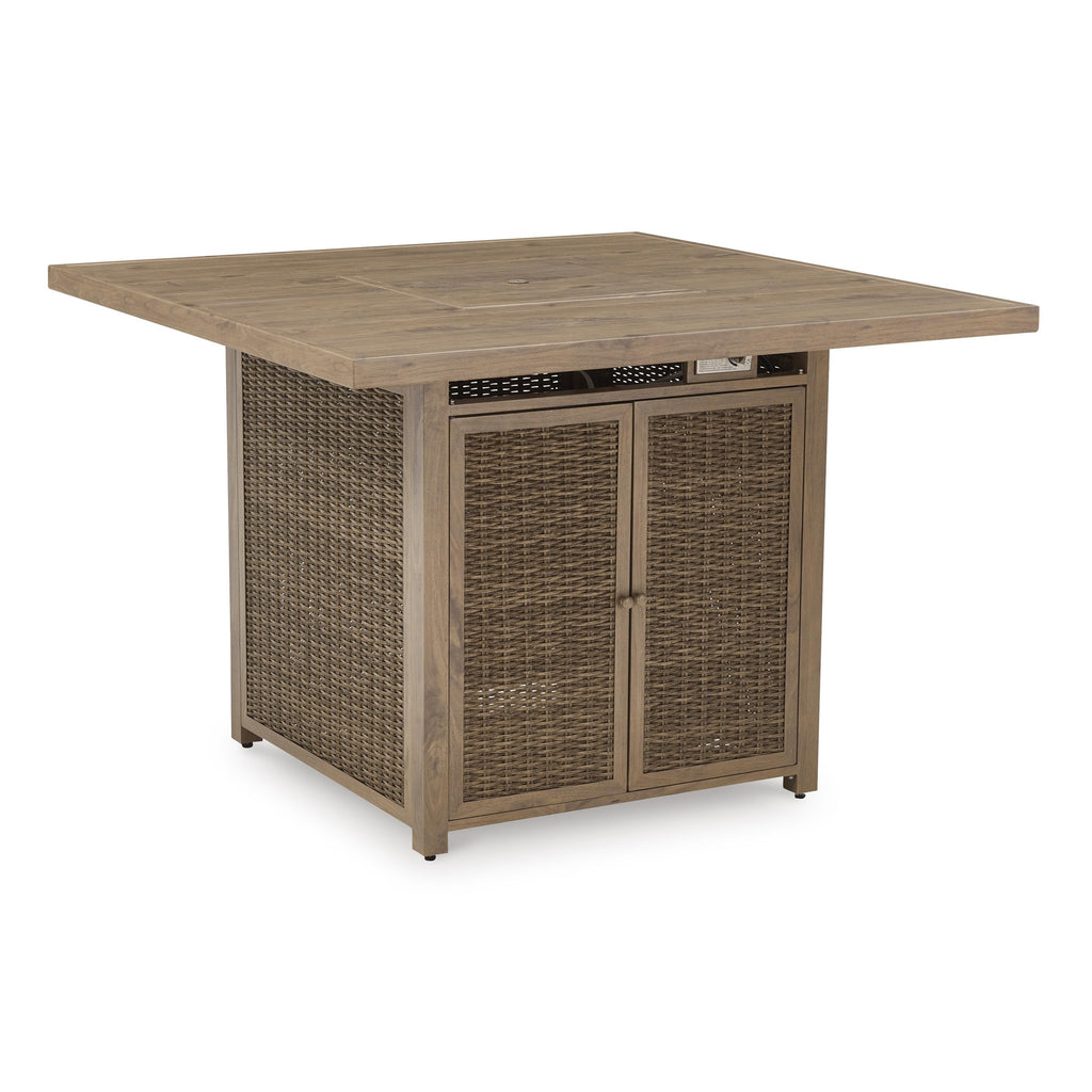  Signature Design by Ashley Walton Bridge P749-665 Square Bar Table with Fire Pit IMAGE 1
