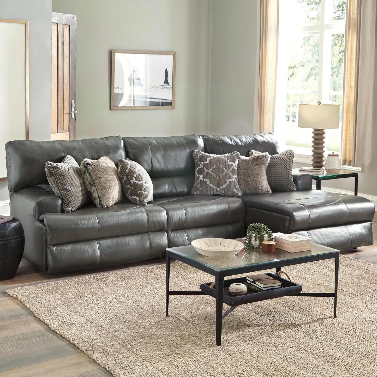  Catnapper Como 436 3 pc Power Reclining Modular Sectional - Steel IMAGE 1