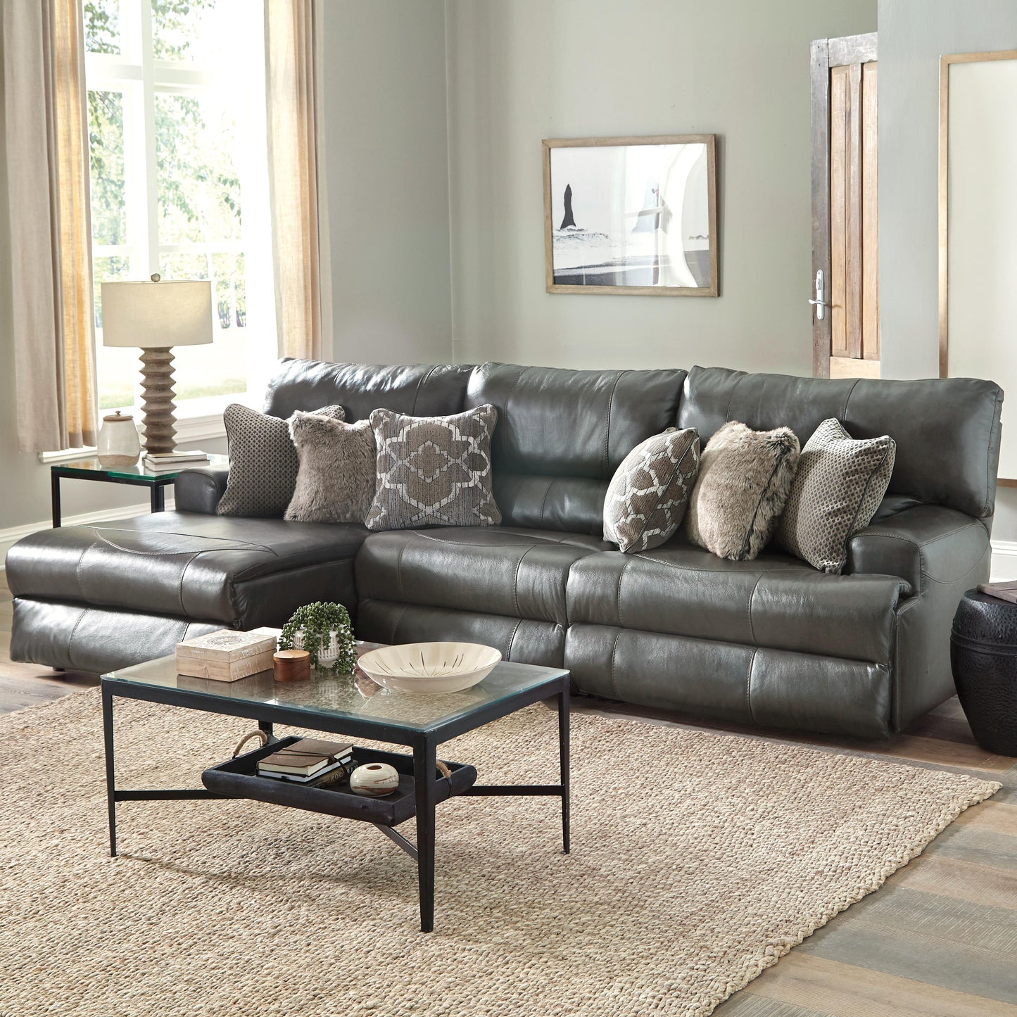  Catnapper Como 436 3 pc Power Reclining Modular Sectional - Steel IMAGE 1