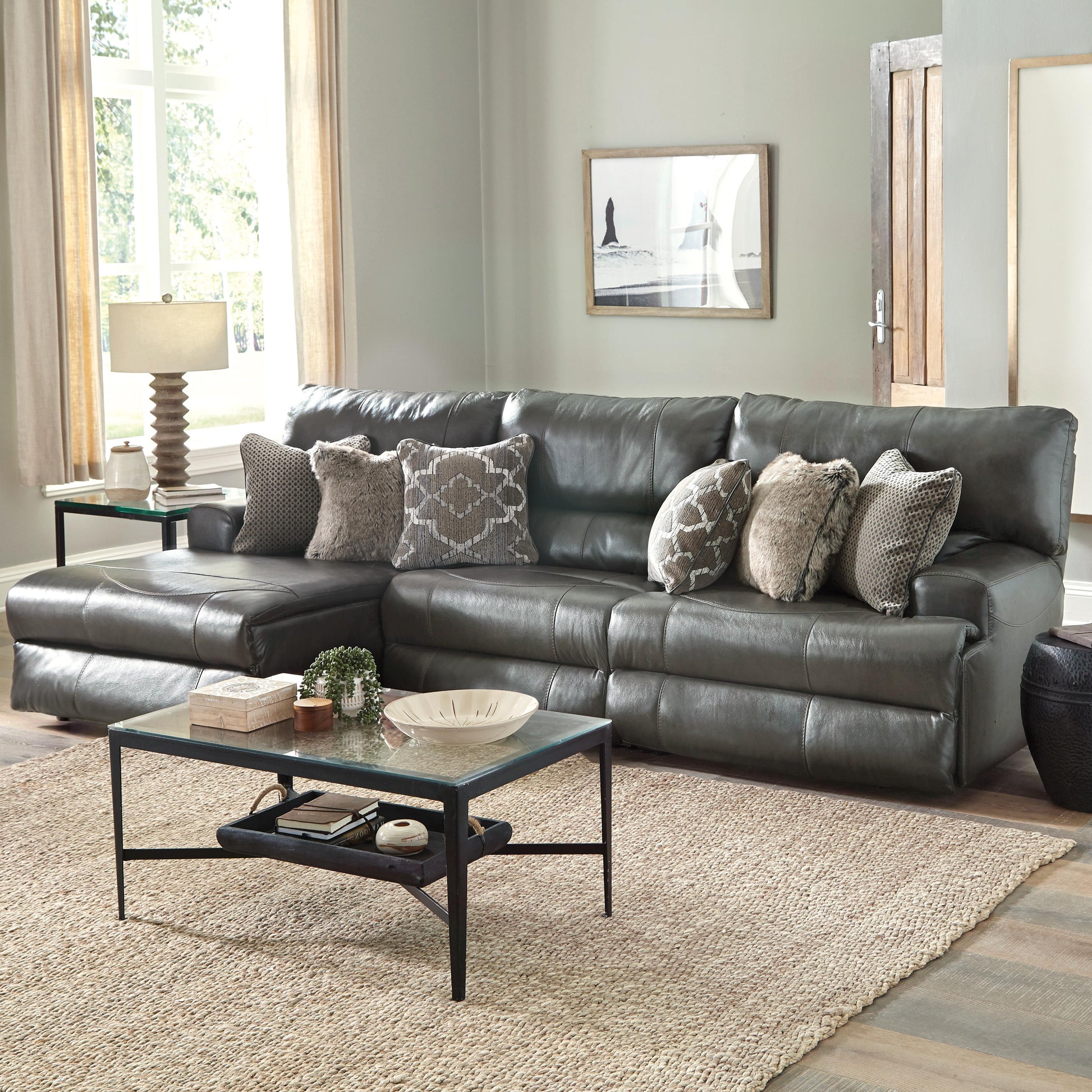  Catnapper Como 436 3 pc Power Reclining Modular Sectional - Steel IMAGE 1