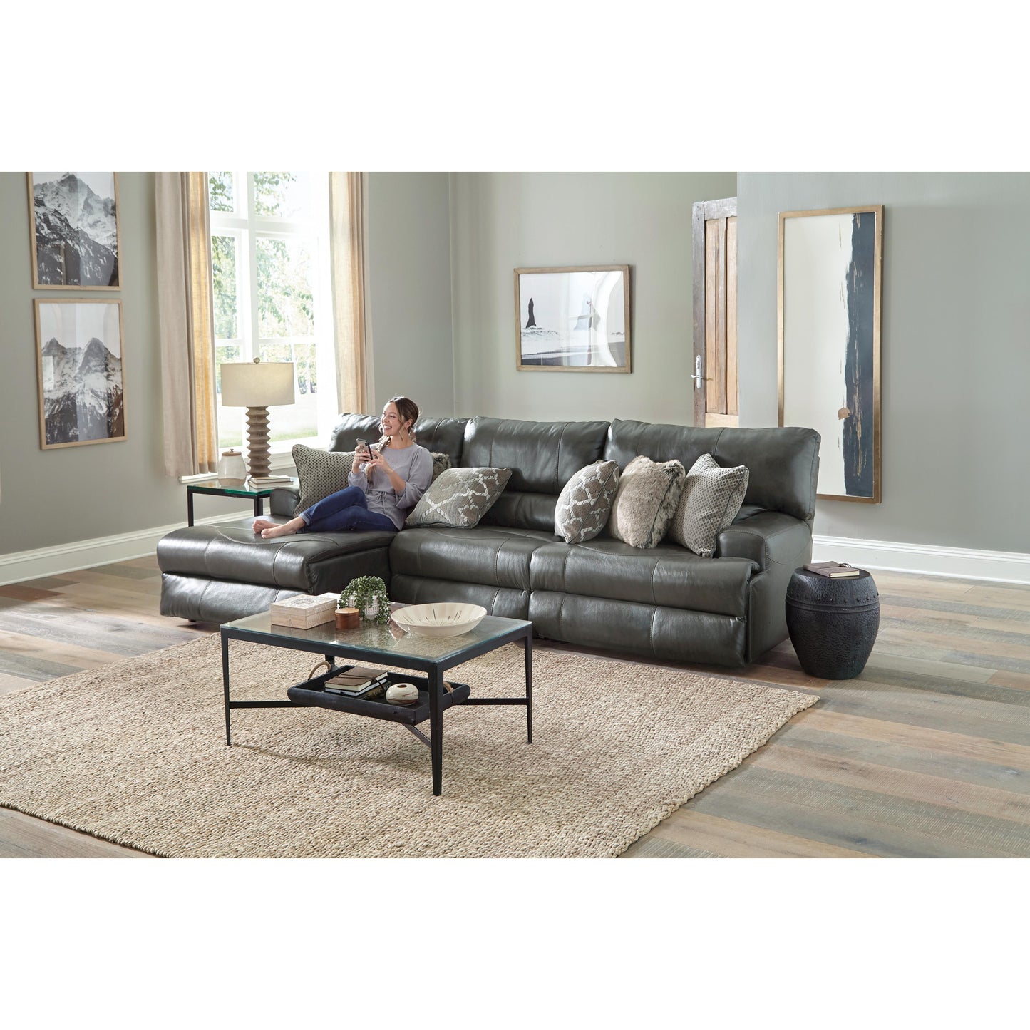  Catnapper Como 436 3 pc Power Reclining Modular Sectional - Steel IMAGE 2