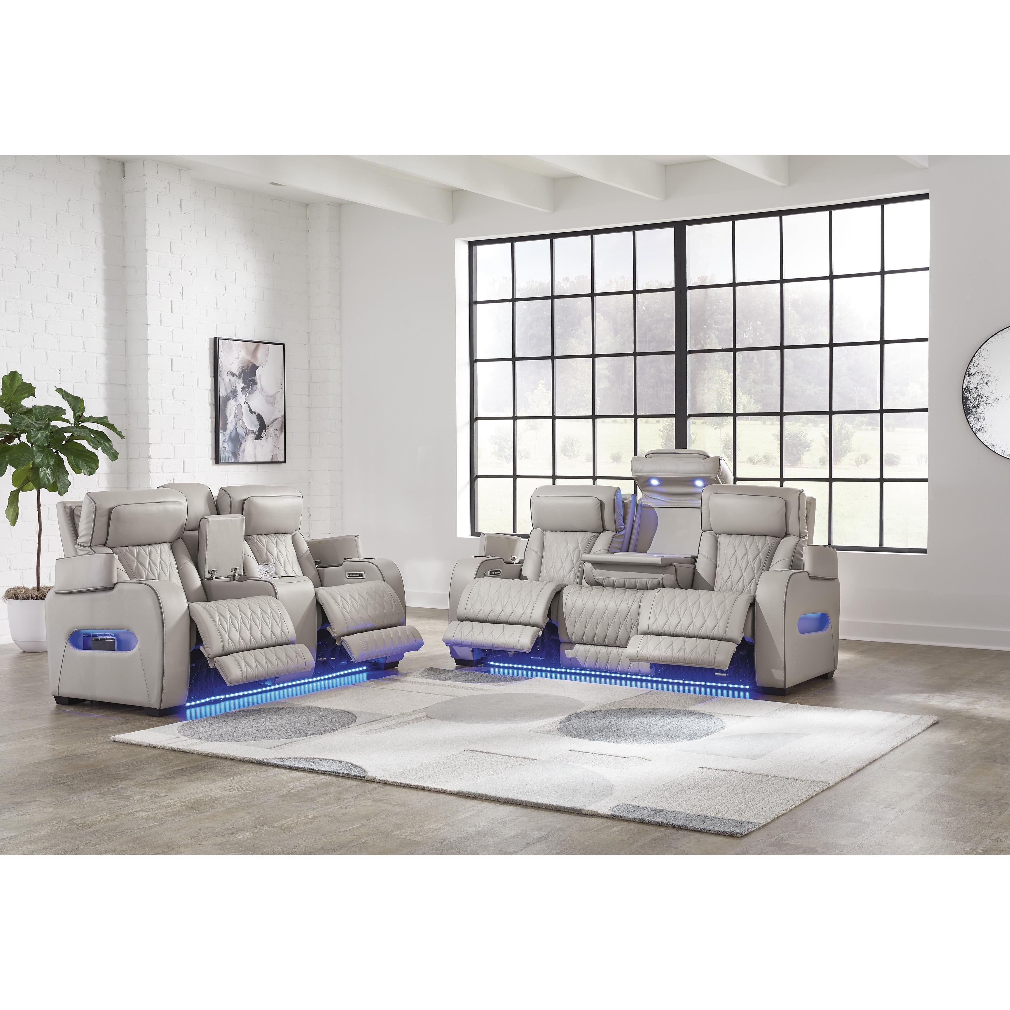 Signature Design by Ashley Boyington Power Reclining Leather Match Sof