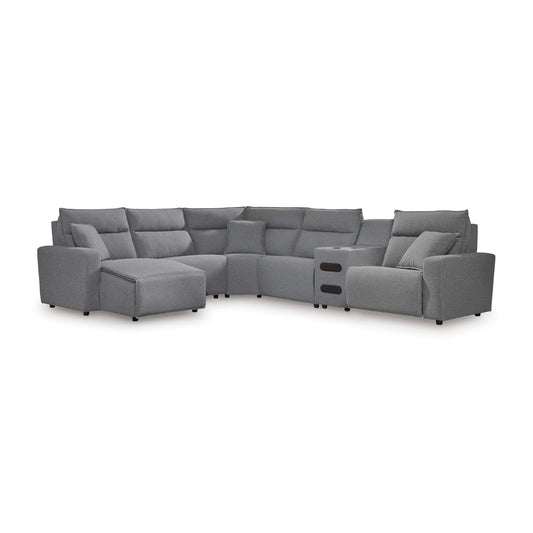 Signature Design by Ashley Modmax 65906S29 6 pc Reclining Sectional with Chaise and Audio Console IMAGE 1