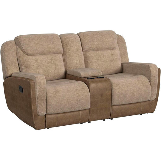  Elements International Hornet Reclining Loveseat with Console - Rancho Beige IMAGE 1