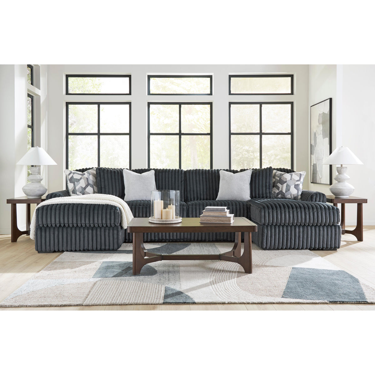  Signature Design by Ashley Midnight-Madness 98105S7 3 pc Double Chaise Sectional IMAGE 2