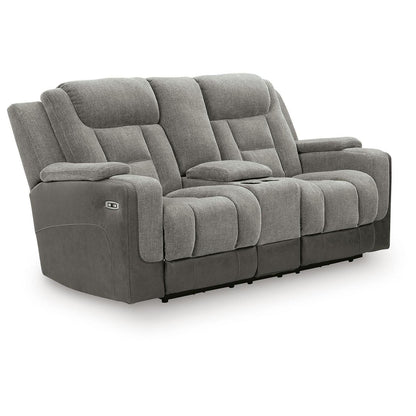  Signature Design by Ashley Mixed Motion PC8350518 Power Reclining Loveseat with Console  & Adjutasble Headrest IMAGE 1